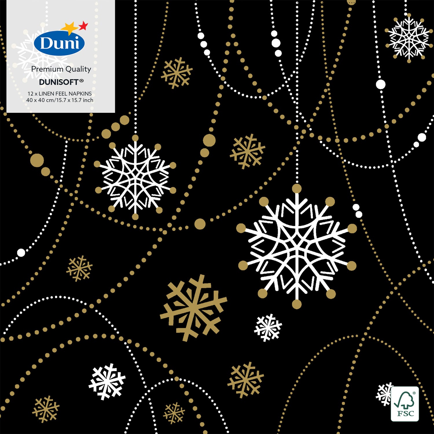 Duni kerstservet sneeuwvlok 40 x 40 cm 12 stuks zwart