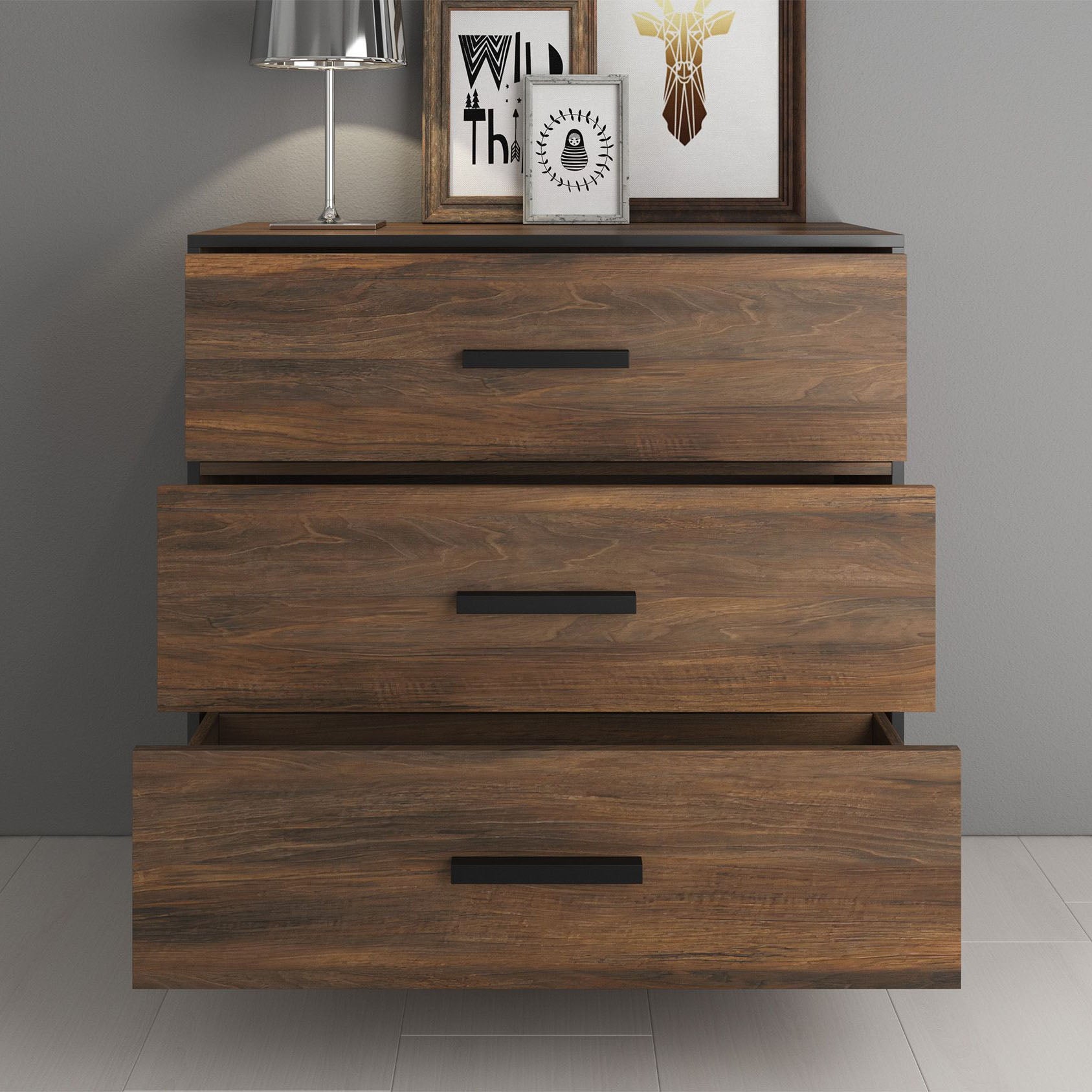 Frey - Ladekast - Donker eiken/zwart - 91x40x95 cm