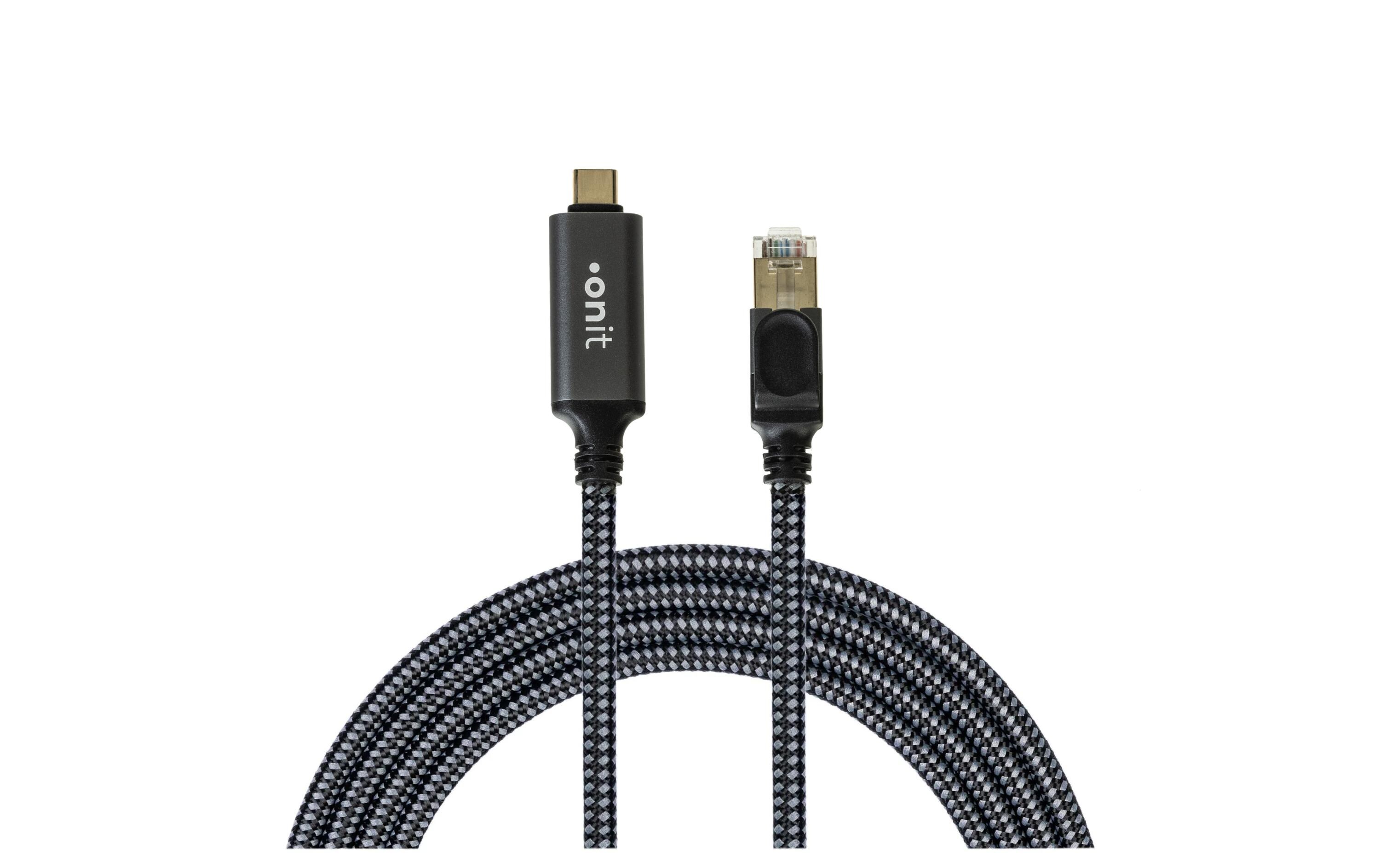 Adapterkabel USB-C – RJ45 Grau/Schwarz, 3 mLAN-Kabel für Mobilgeräte ohne RJ45-Anschluss