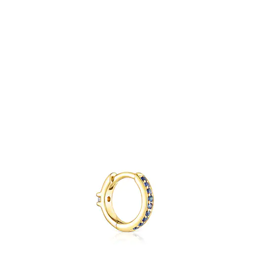 Brinco de argola TOUS Basics em ouro com safiras azuis e um diamante.