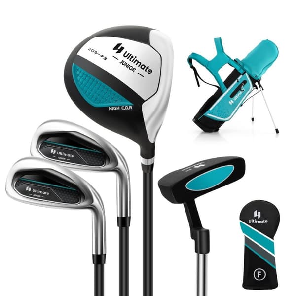 4-delt barnegolfkøllesett med golfbag og regntrekk for barn i alderen 5-7 år blå