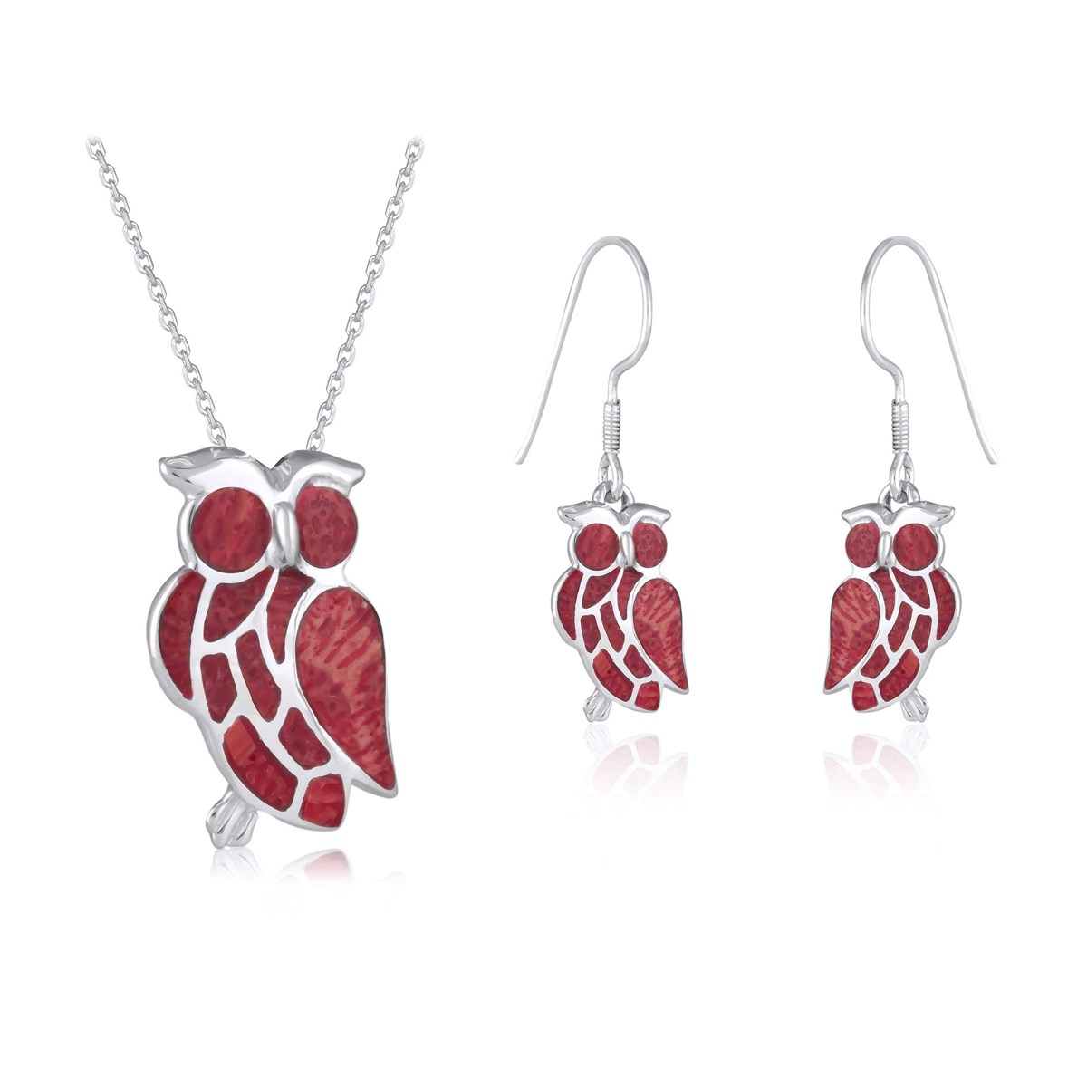 Boucles d'oreilles hibou en corail et Argent massif 925 millièmes - Bijoux de qualité supérieure  | Aden
