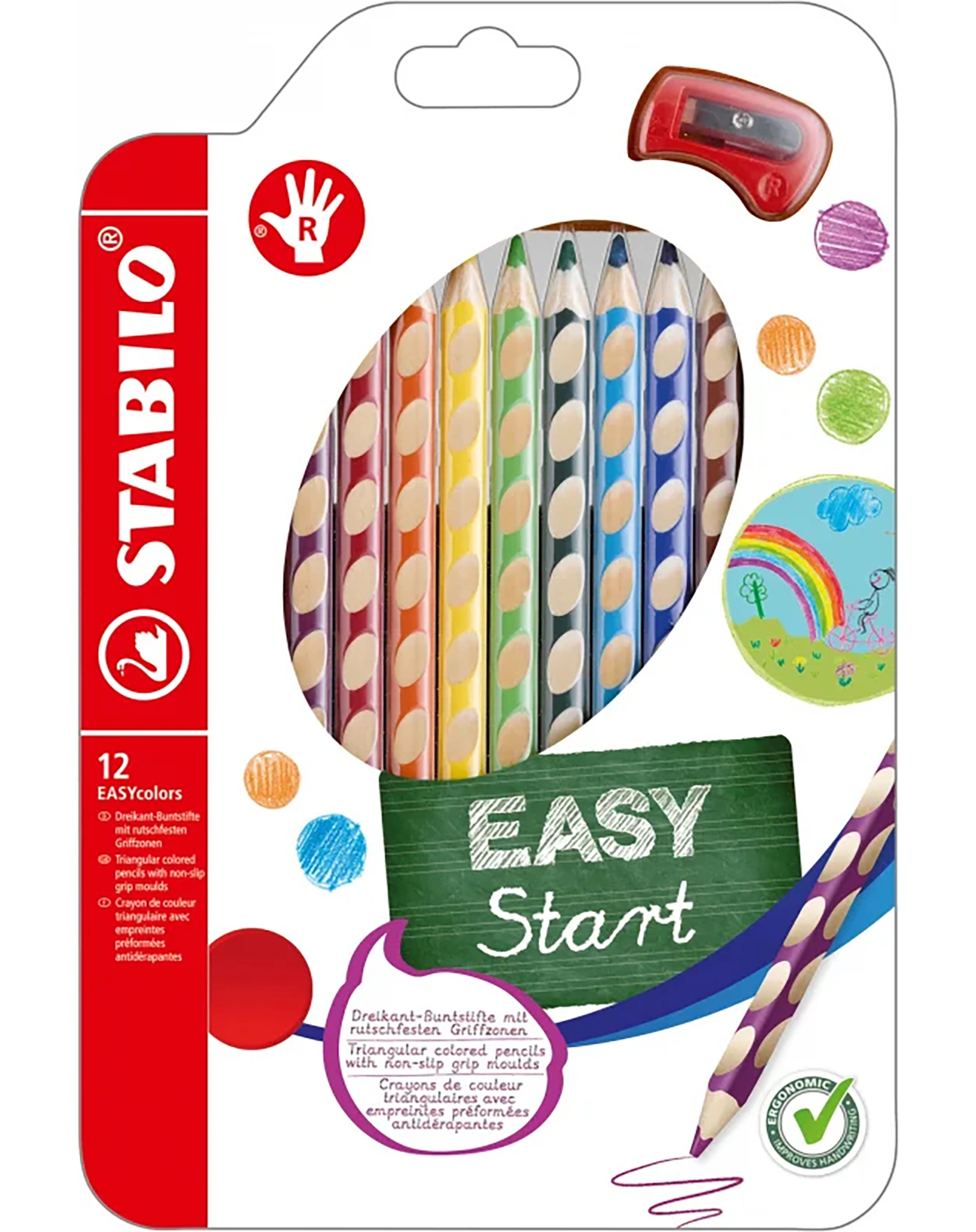 Buntstift STABILO® EASYcolors für Rechtshänder 12er-Pack mit Spitzer