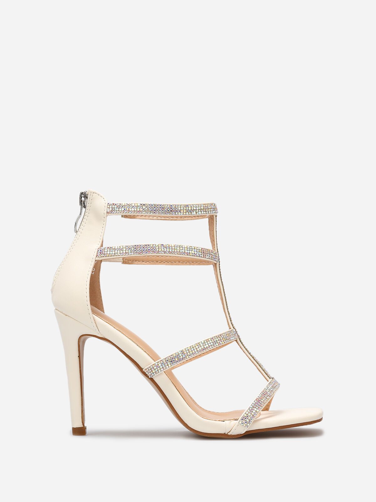Sandales avec brides à strass et zip- Blanc