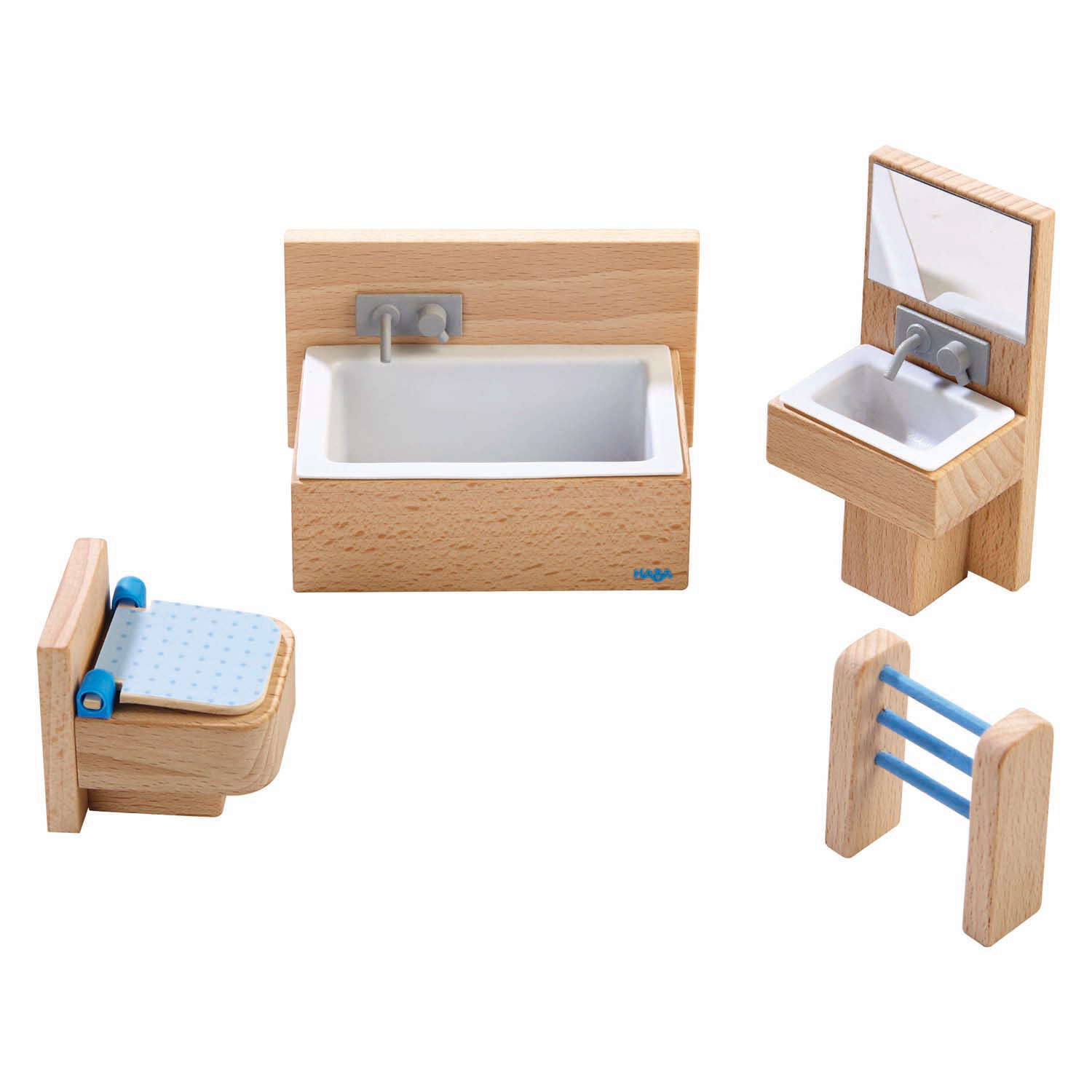 Haba Little Friends -Houten Poppenhuismeubels Badkamer, 4dlg.