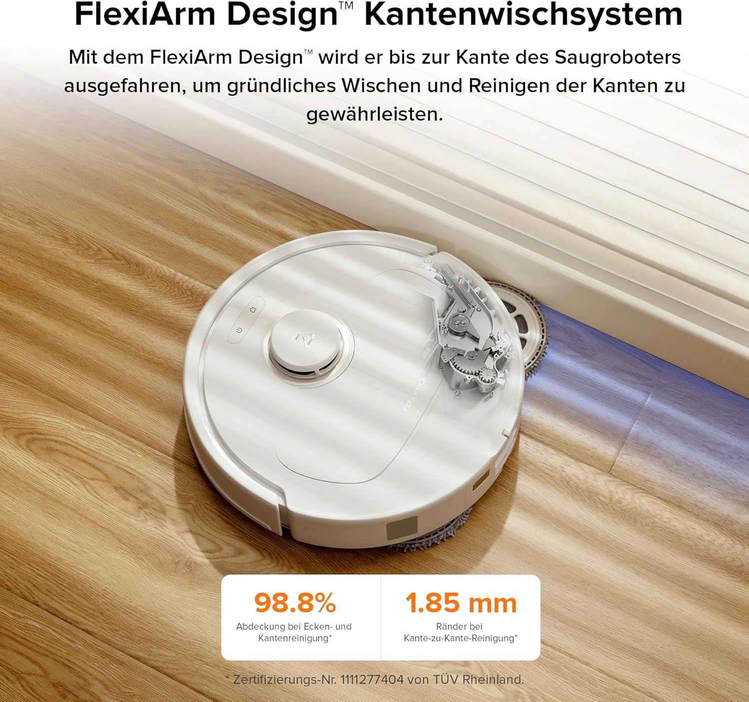 roborock Qrevo Pro Saugroboter mit Wischfunktion&Hebarem Wischmopp, FlexiArm Design Kantenreinigung, 7.000 Pa, 60 °C Heißwasser-Moppwäsche, App-Steuerung (Weiß) (Generalüberholt)