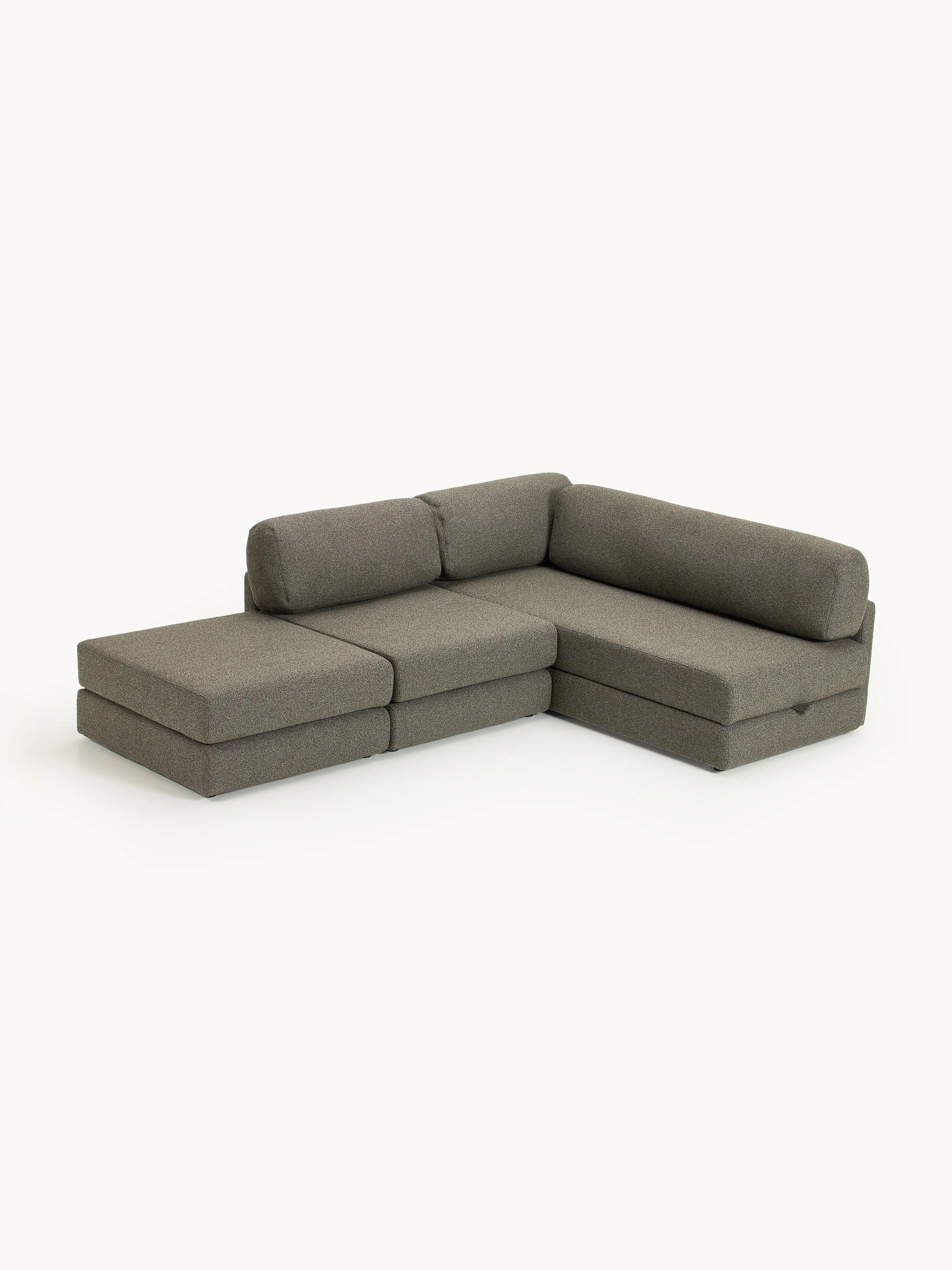 Bouclé hoekbankbed Ladina met opbergruimte