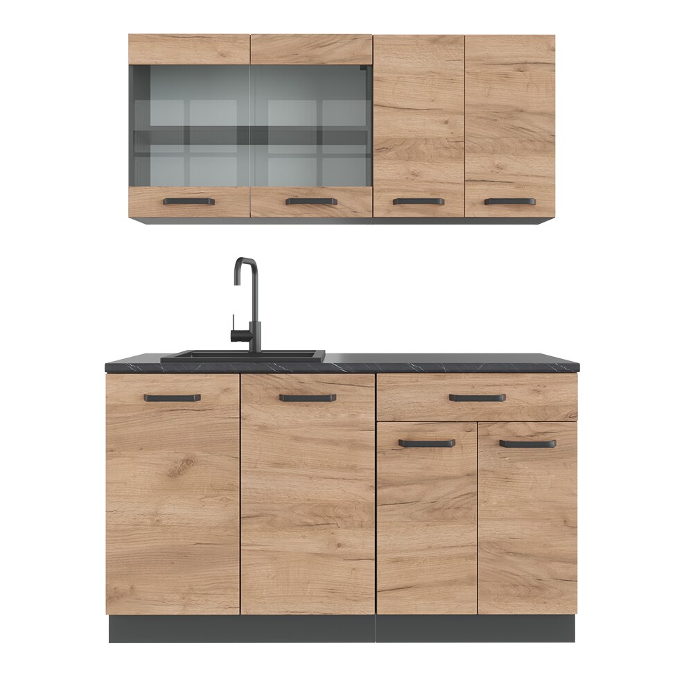 VICCO Küchenzeile R-LINE SINGLE Einbauküche 140 cm Küche Küchenblock Singleküche Anthrazit Eiche