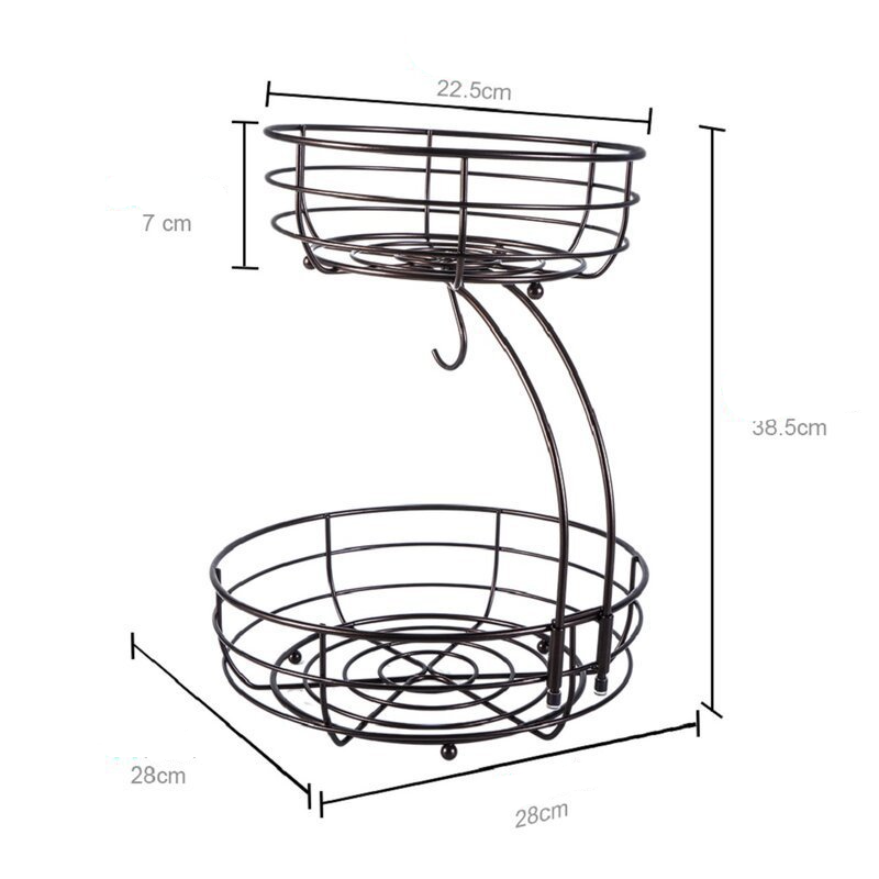 Metall Deko Obst Korb Home Accessoire Früchte Etagere mit Bananen Halter / 2 Etagen - Schwarz