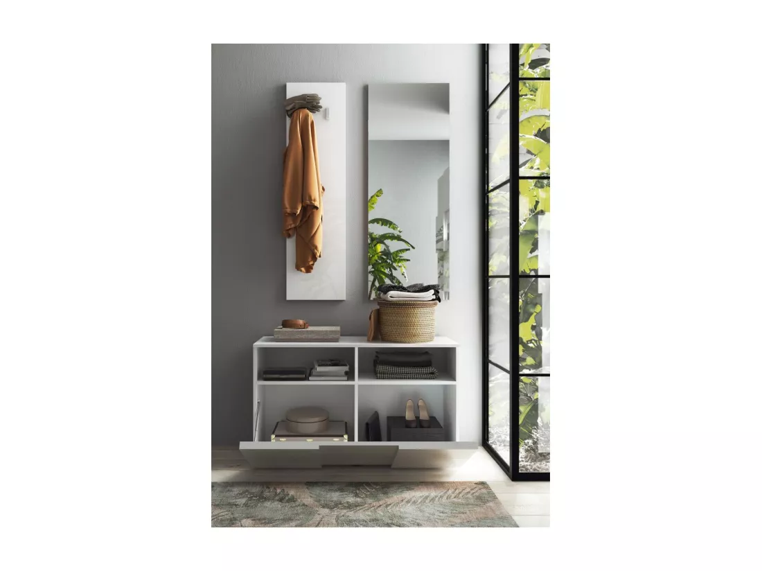 SET 3 pièces avec petit meuble, porte manteau mural et miroir Dama - H165 cm