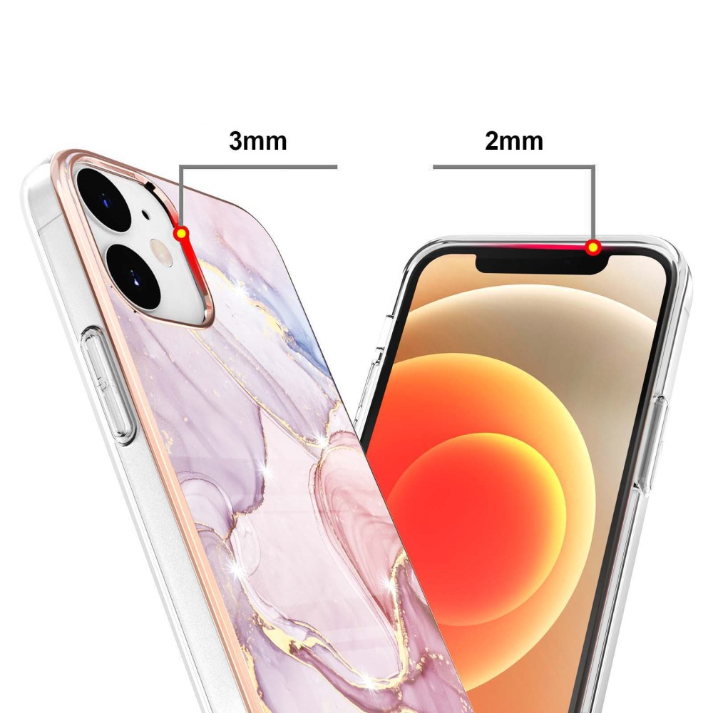 iPhone 12 / iPhone 12 Pro Gummi Case Hülle Galvanisierter Rahmen Marble Marmor Design - Rosa / Roségold