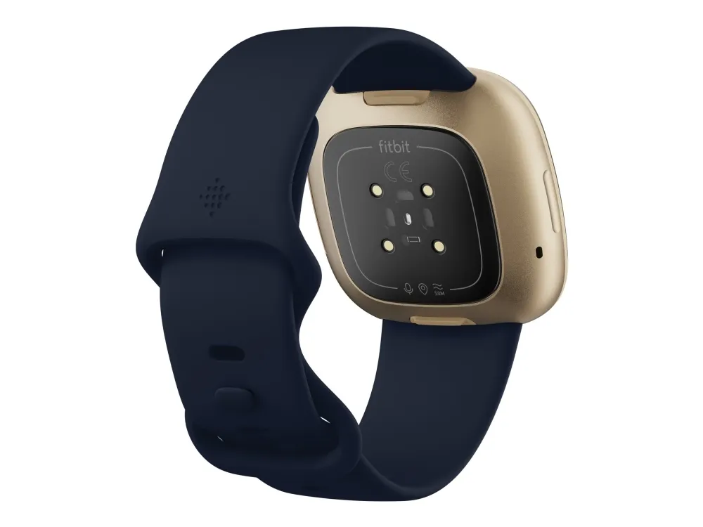 [OUTLET] - Fitbit Versa 3 - Blødt guld-aluminium - smart ur med bånd - silikone - midnat - båndstørrelse: S/L - Wi-Fi, NFC, Bluetooth