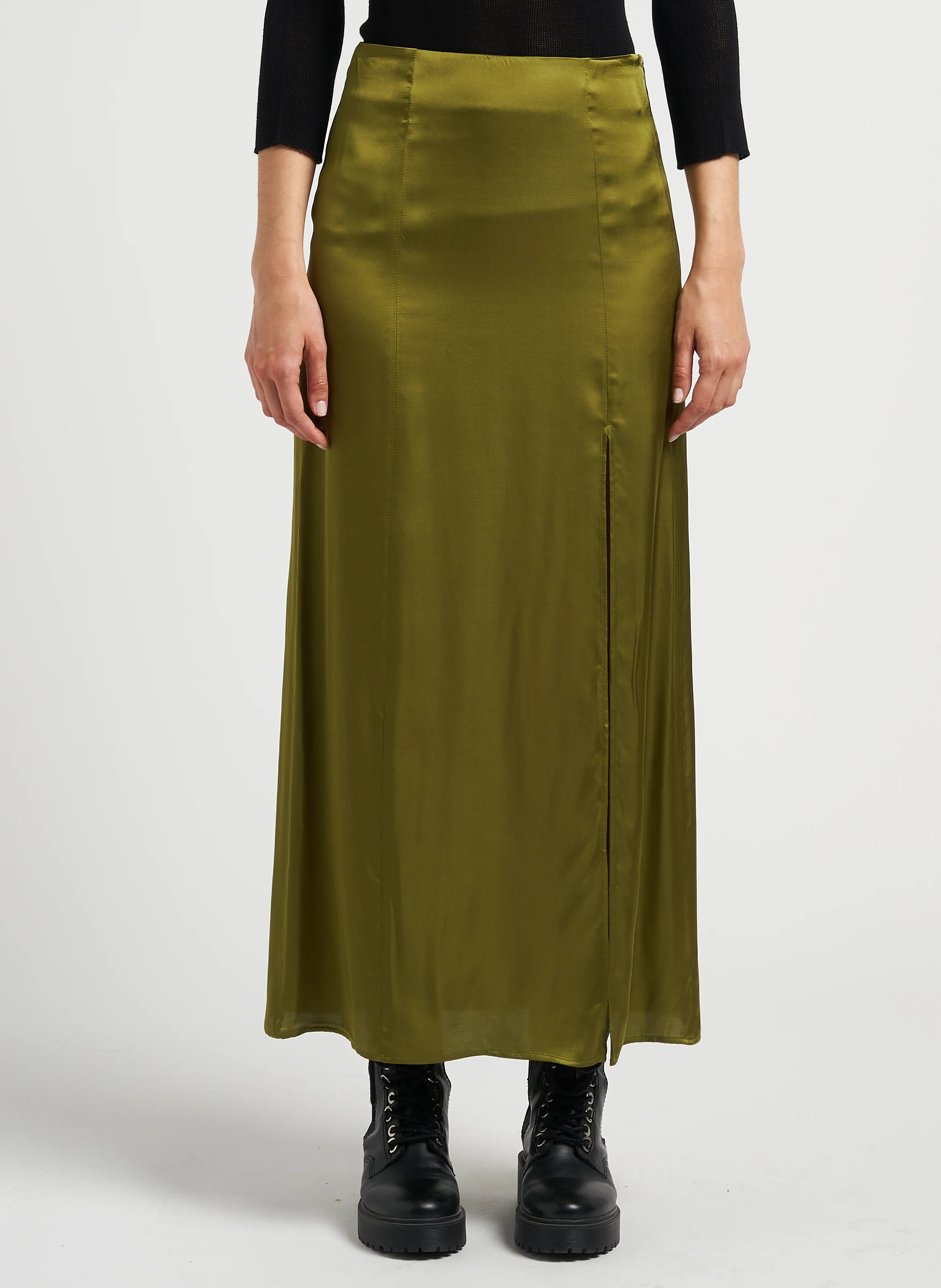 LINDA - Jupe longue en satin| Vert
