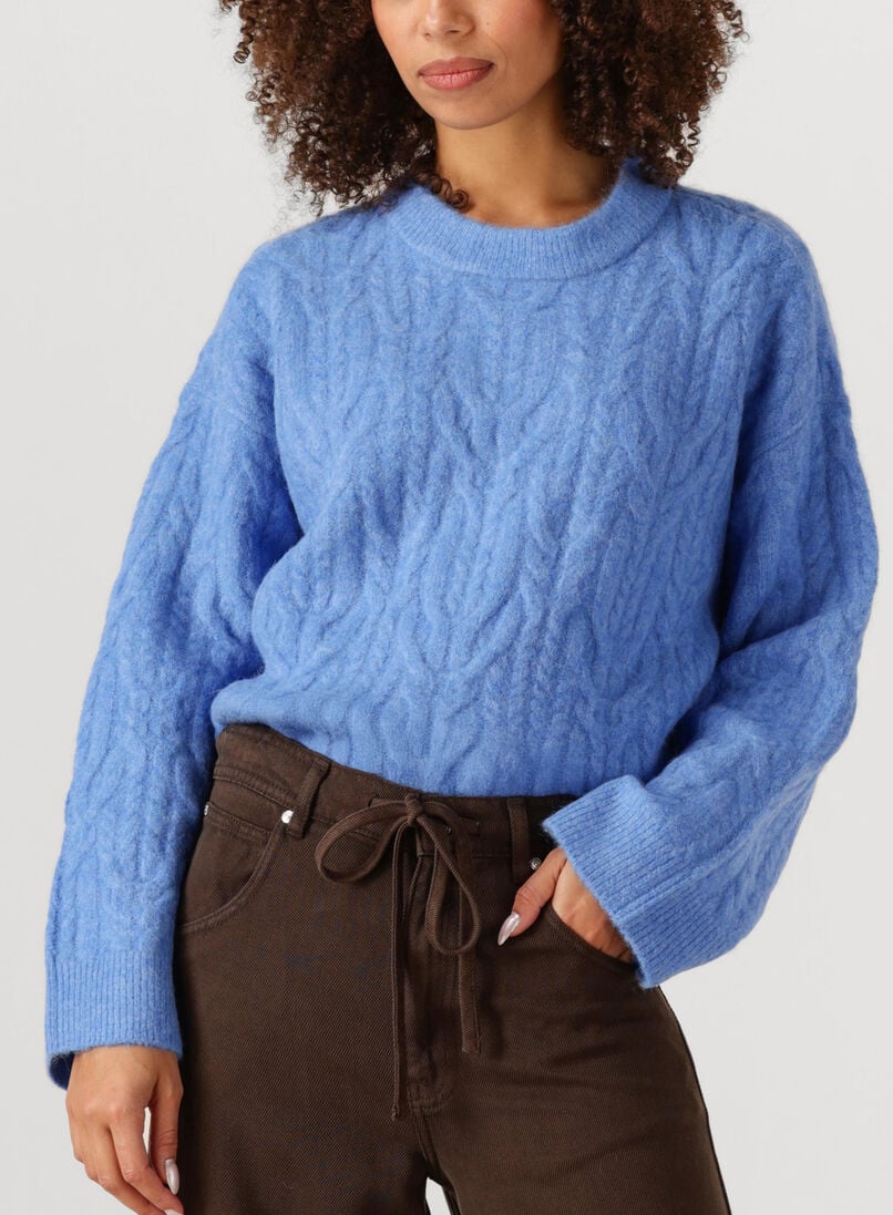 blauwe co'couture trui benal cable o-knit