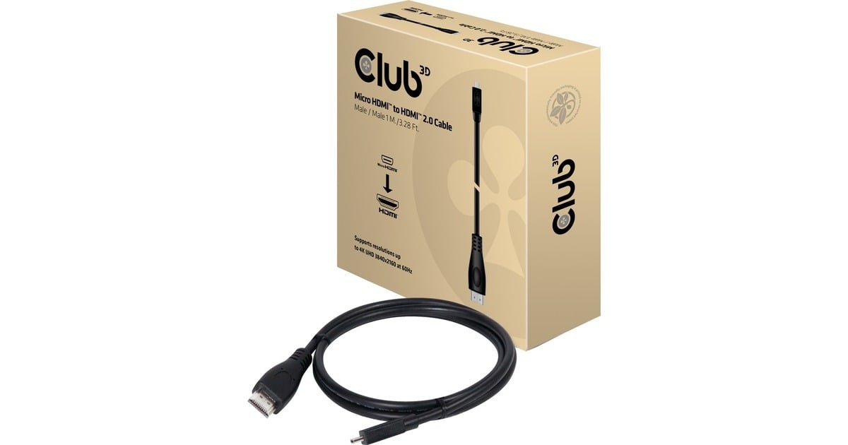 Club 3DMicro HDMI > HDMI 2.0 kabel  (Zwart, 1 meter, 4K 60Hz)