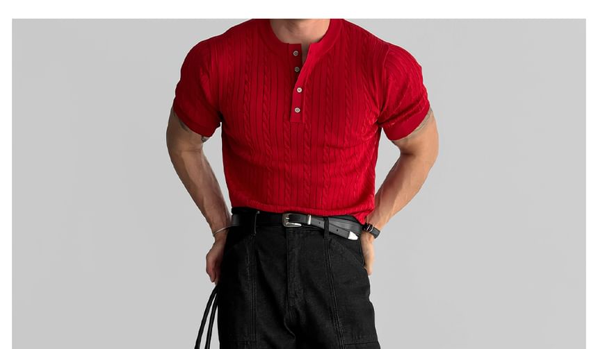 mopagrati - Henley-top met korte mouwen en kabelmotief