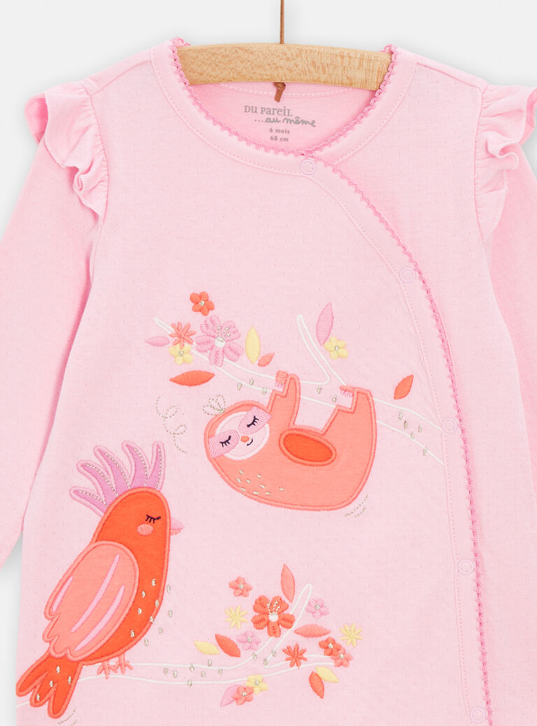 Grenouillère rose animation brodée pour bébé fille