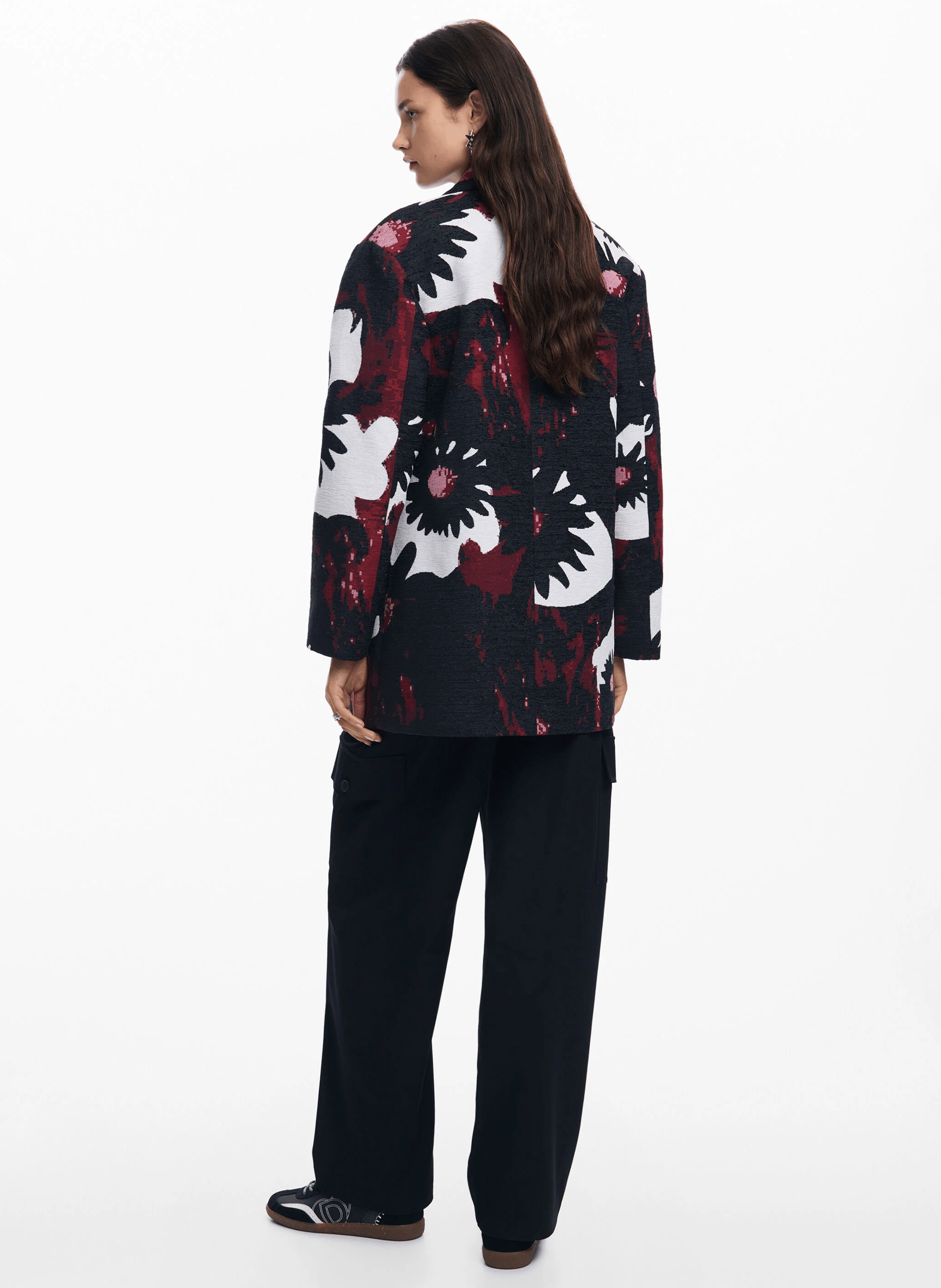 Manteau ample imprimé en coton mélangé | Rouge