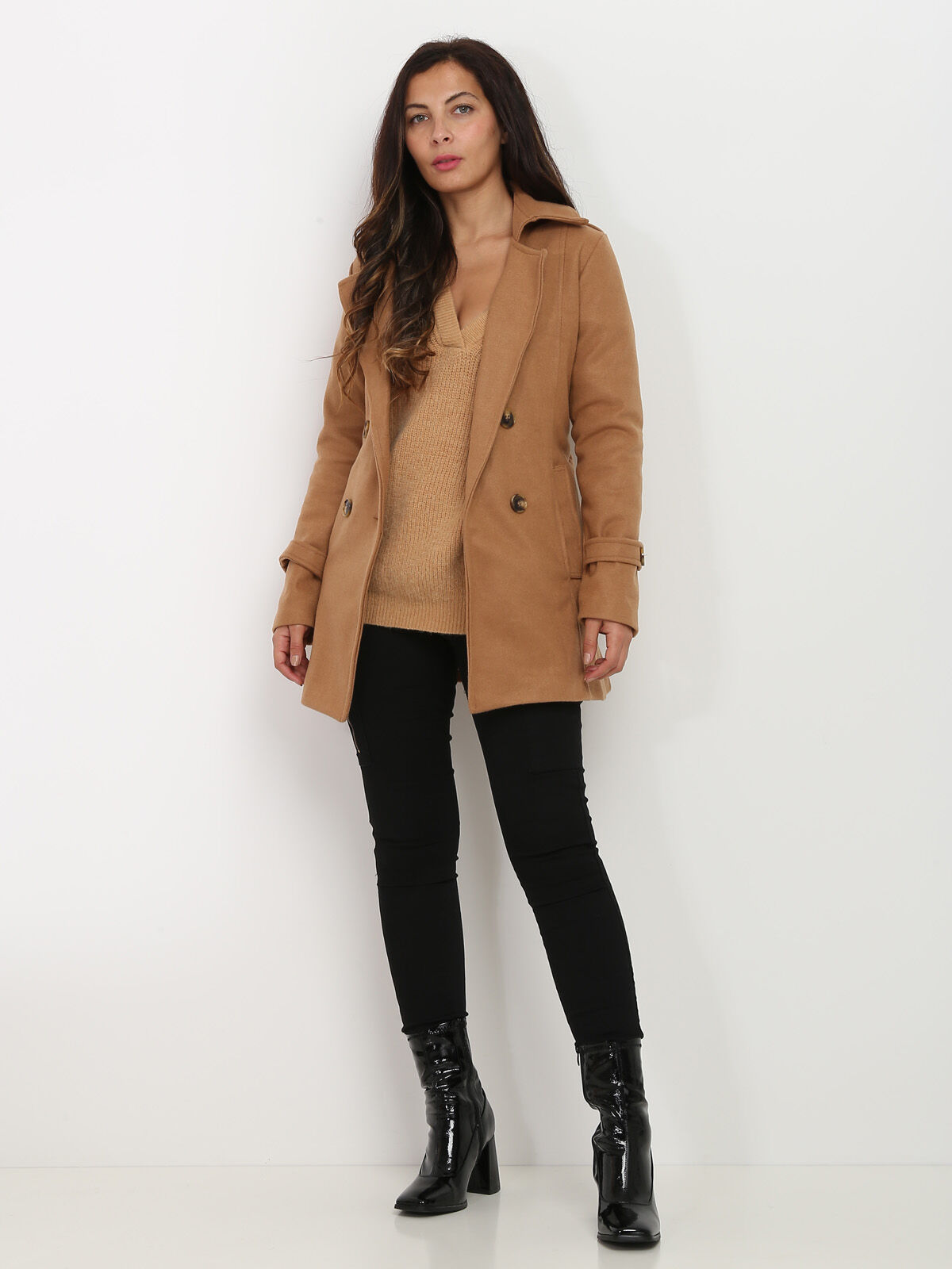 Manteau court ceinturé- Camel