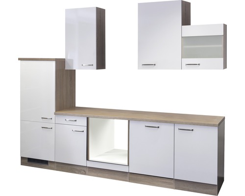 Flex Well keukenblok zonder apparatuur Valero 280 cm wit hoogglans gedemonteerde variant omkeerbaar 00009218