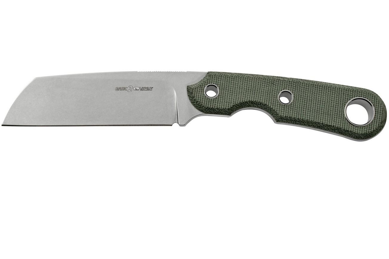 Viper Basic 2 VT4032CB D2 Sheepsfoot Stonewashed Black Canvas Micarta, vaststaand mes