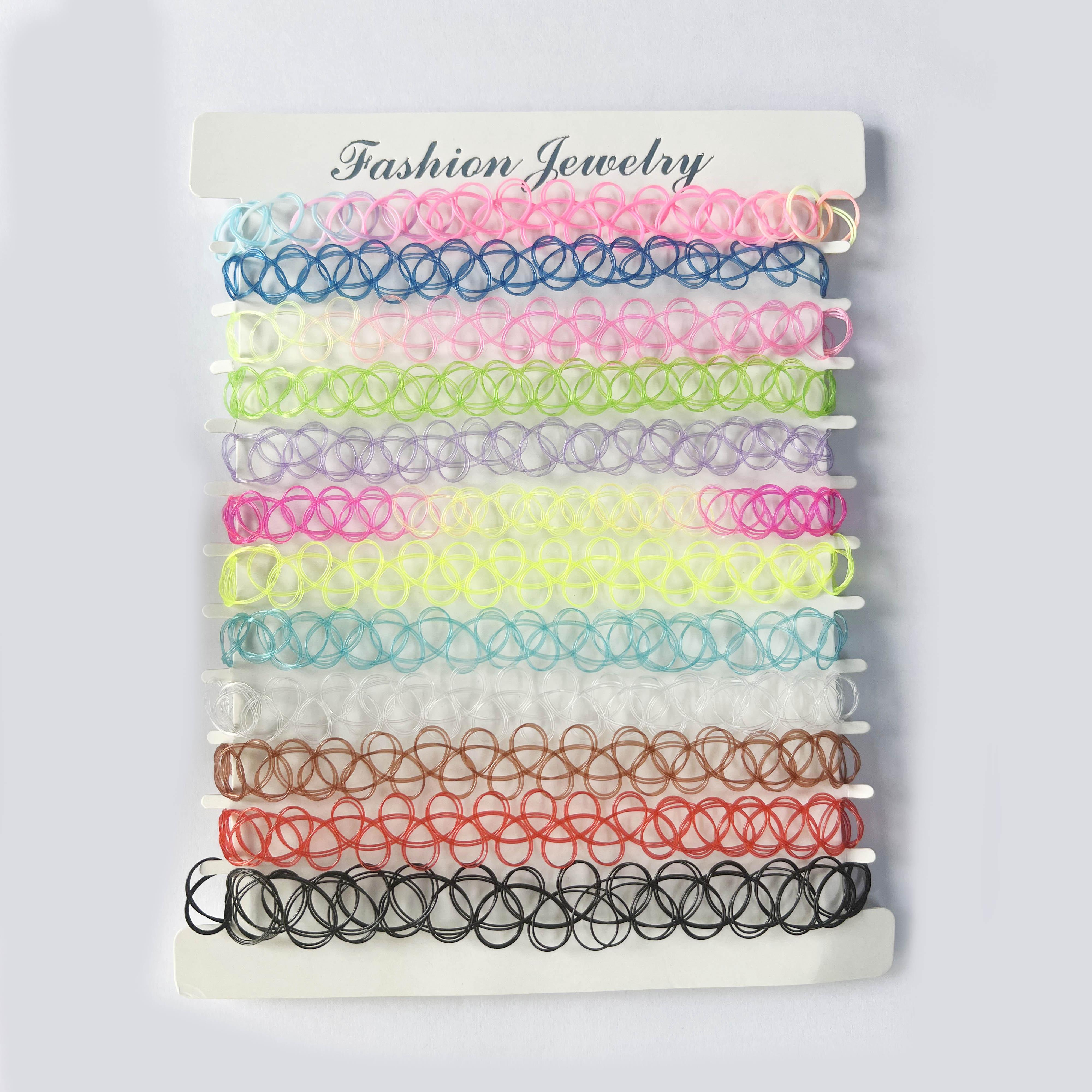 (12er Set) Elastische Halskette Henna Choker Accessoire - Bunt 1