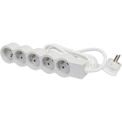 Rallonge multiprise extra-plate - 5 prises - 2P+T - cordon 1.5 m - blanc/gr