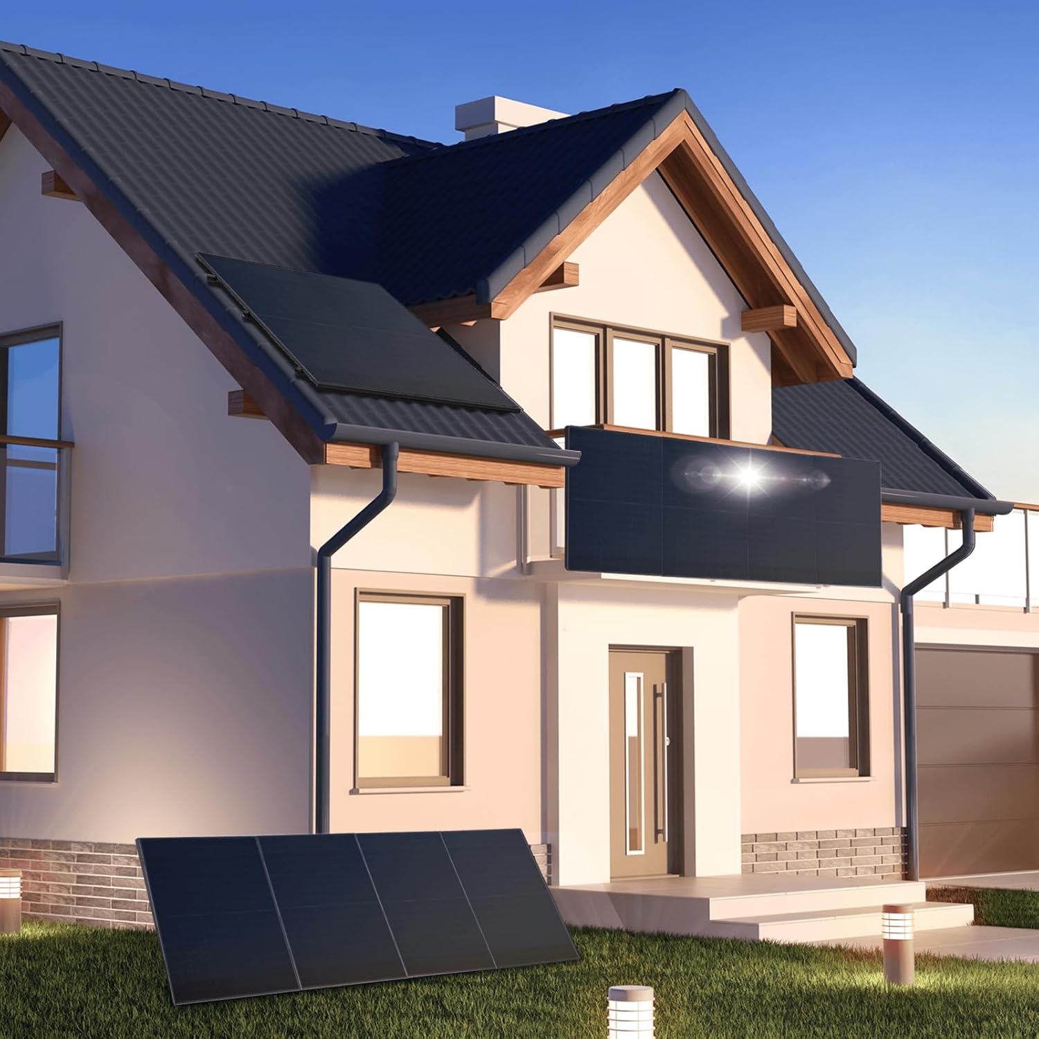SUNNIVA® 1000W Balkonkraftwerk mit 2,24 kWh Speicher MARSTEK B2500-D, BIFAZIAL FULLBLACK komplett Steckdose, PV Solaranlage Komplettset mit Solarspeicher, 2x 500W N-Type Glas-Glas Bifacial Module
