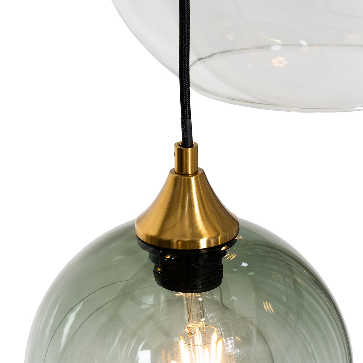 Art Deco Hanglamp messing met blauw glas rond 7-lichts - Sandra