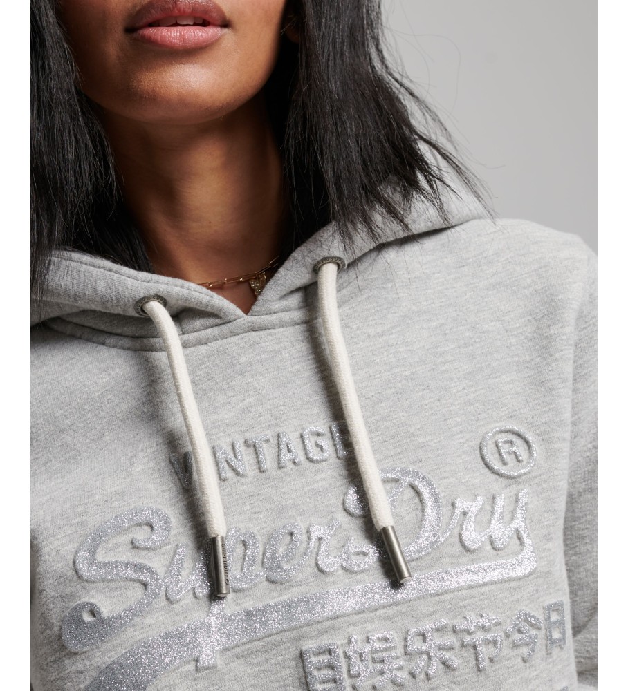 Moletom com capuz Superdry com logo gráfico em relevo na cor cinza.