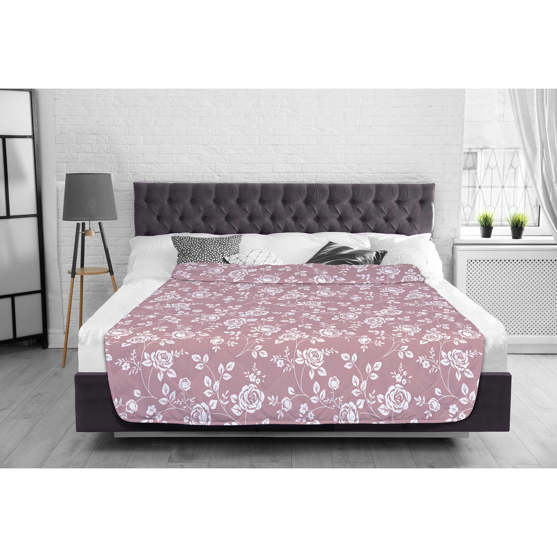 Sommersteppbett - weiß-rosa - Blumen - 135x200 cm