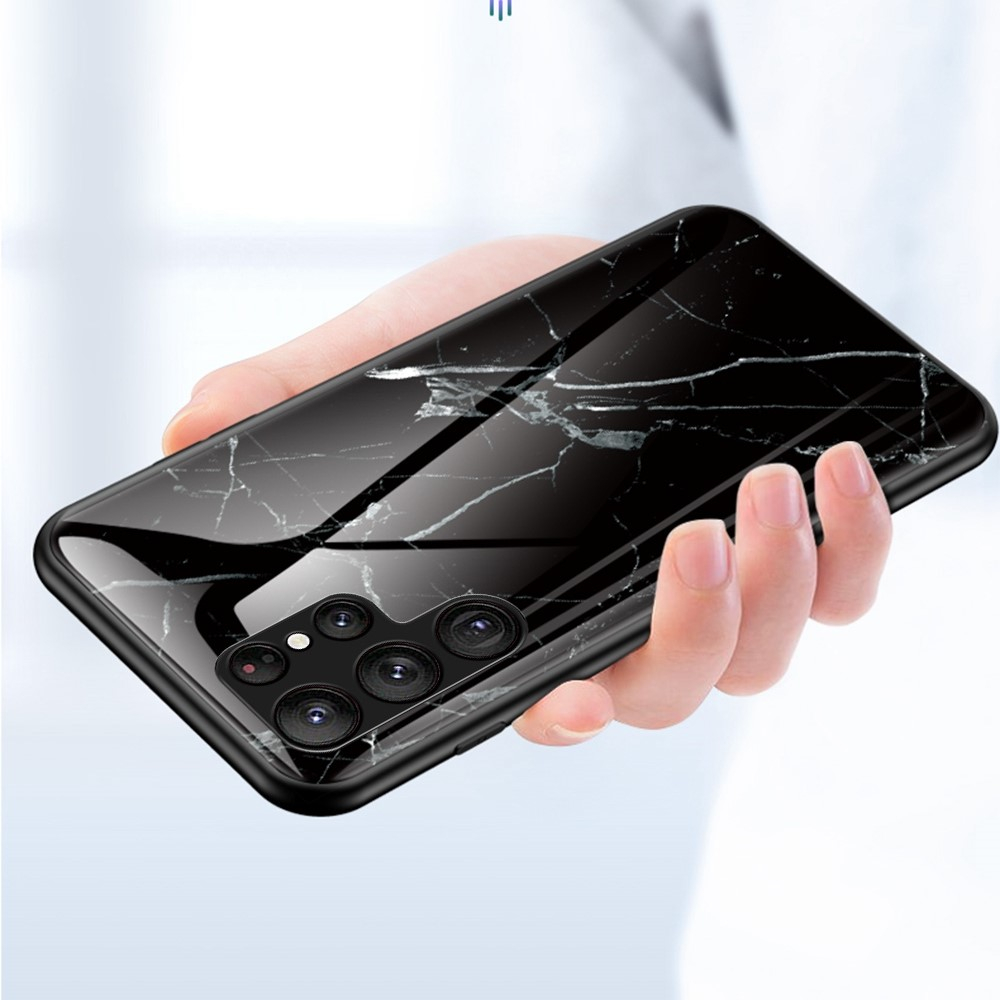 Samsung Galaxy S23 Ultra 5G Hardcase Hybrid Schutzhülle Glas Rückseite Marmor Marble - Schwarz / Weiss