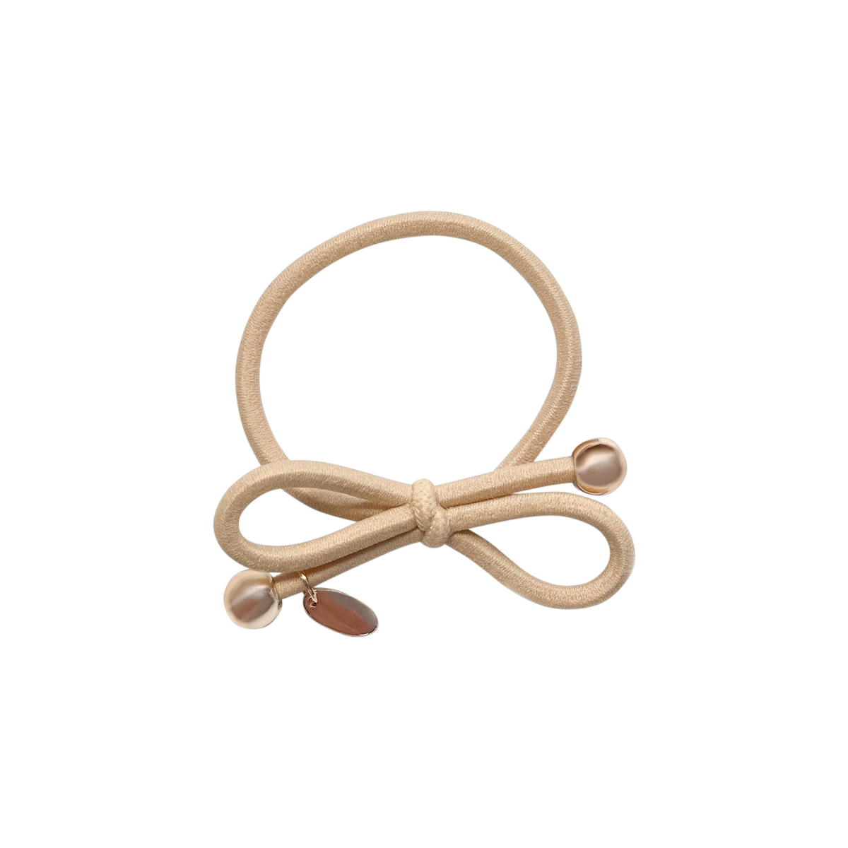 Hair Tie with Gold Bead Soft Cream Beige