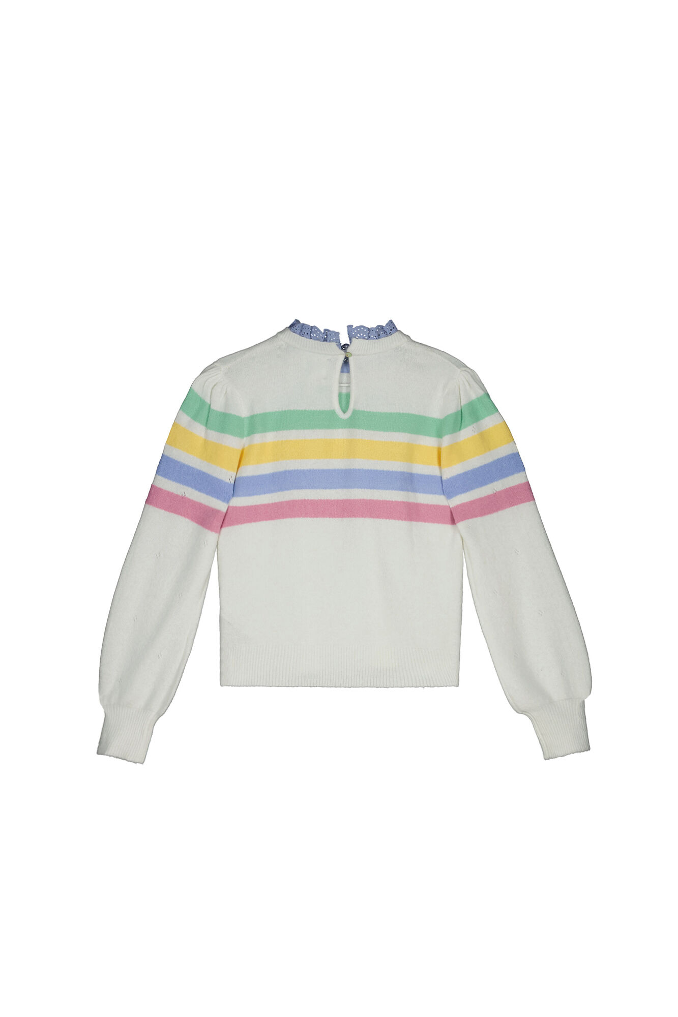 Suéter listrado com gola de camisa - Bege