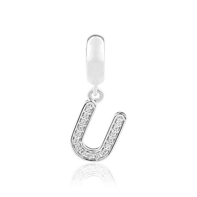 Charm's argent zirconia alphabet lettre U