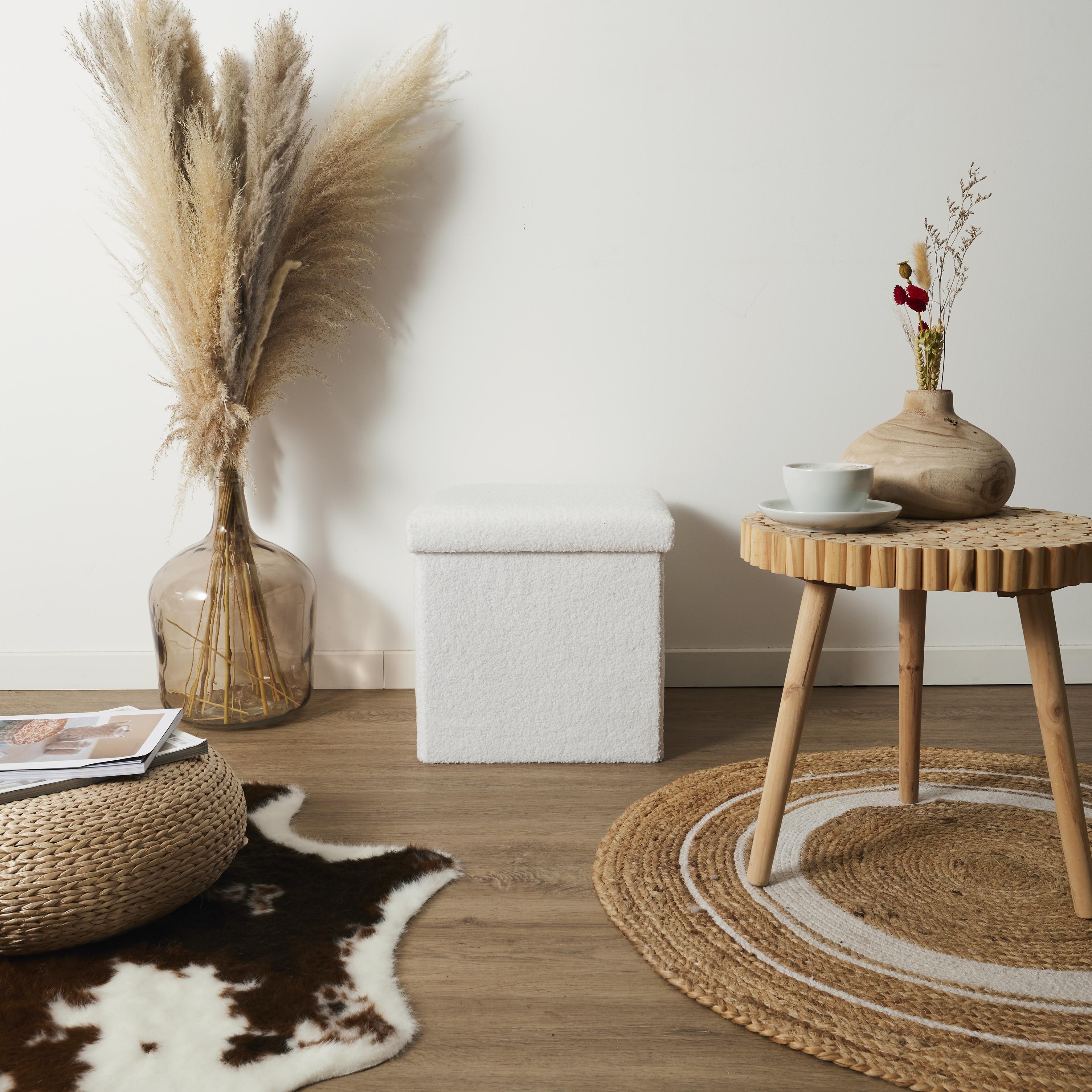 COFFRE POUF PLIABLE BOUCLETTE BLANC