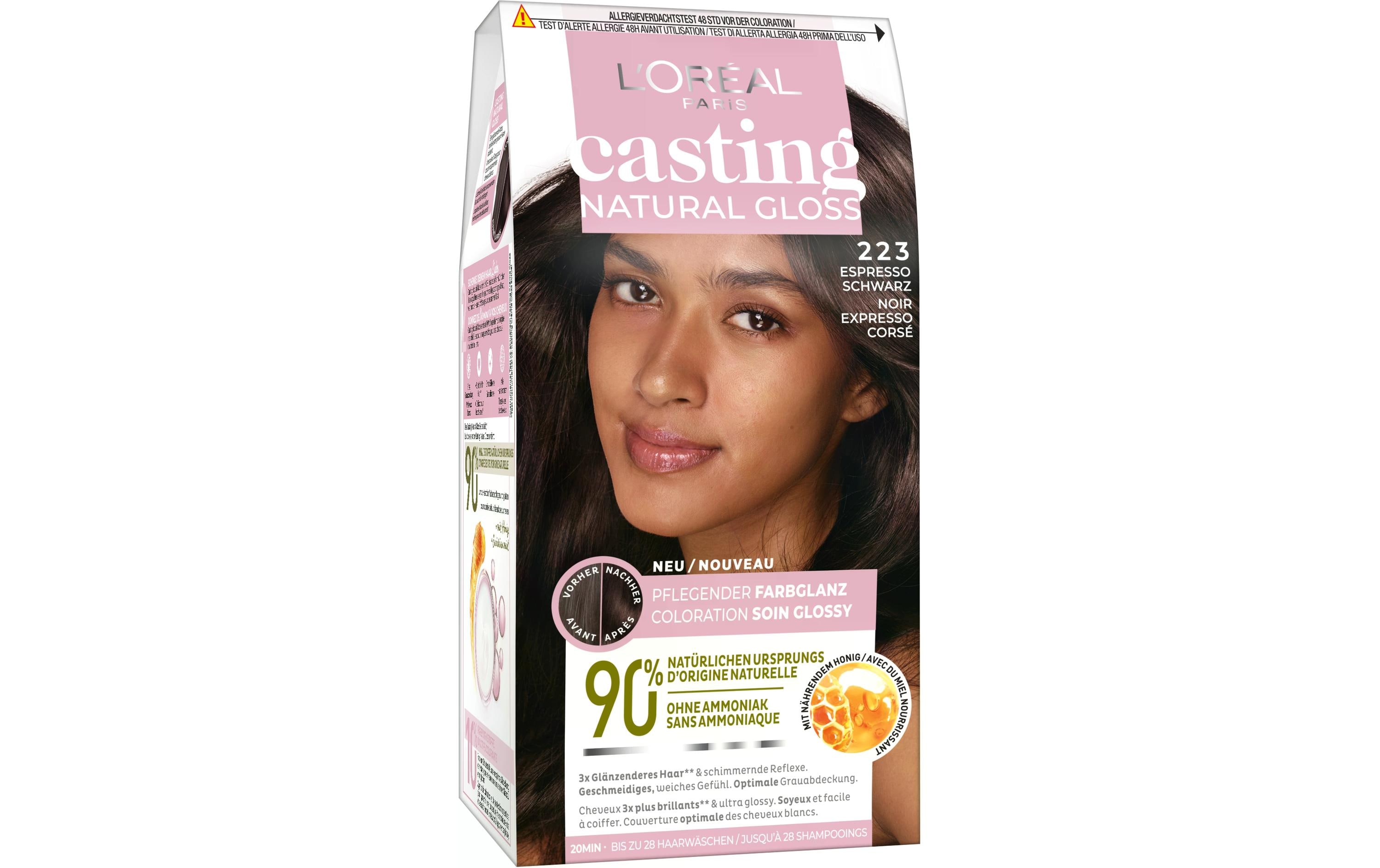 Haarcoloration Casting 223 Espresso SchwarzIntensivtönung verleiht ein geschmeidiges, weiches Gefühl und schimmernde Reflexe