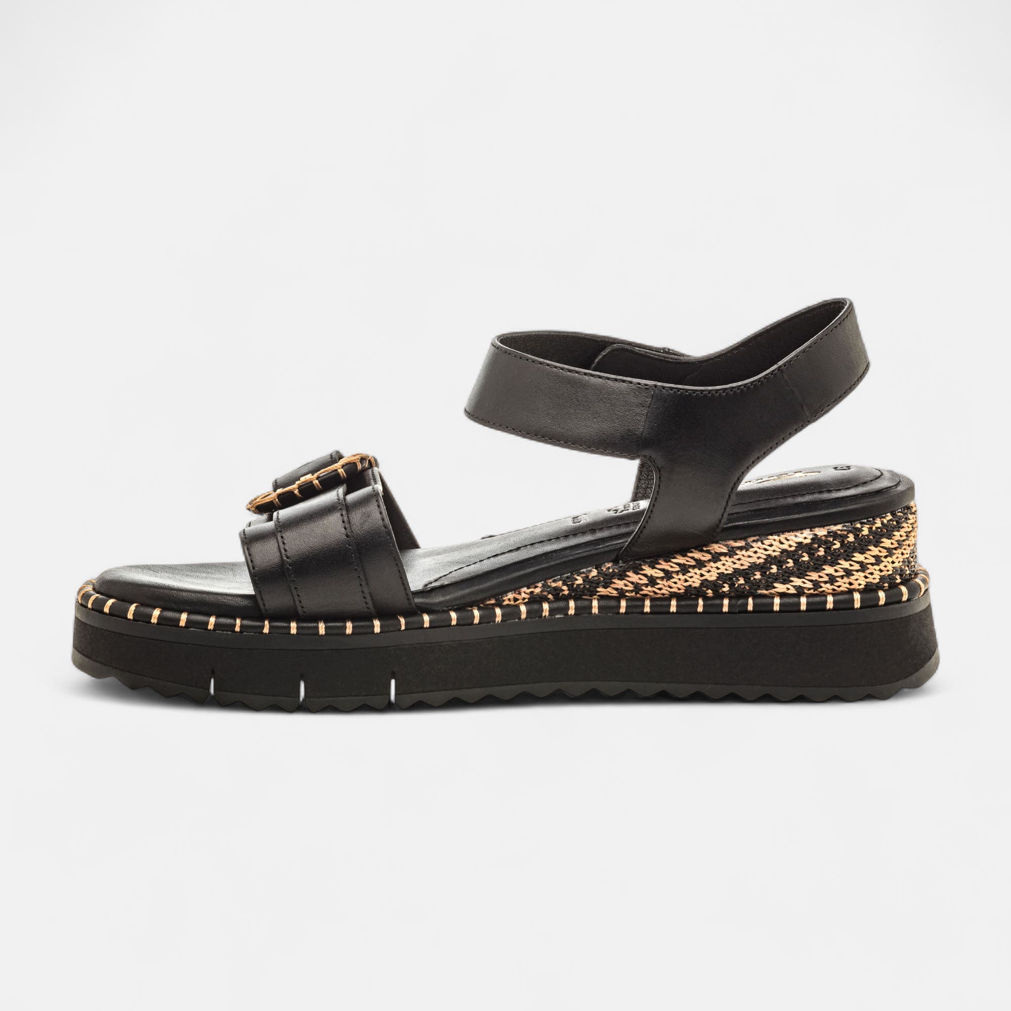 Sandales à talon compensé Femme en cuir noir