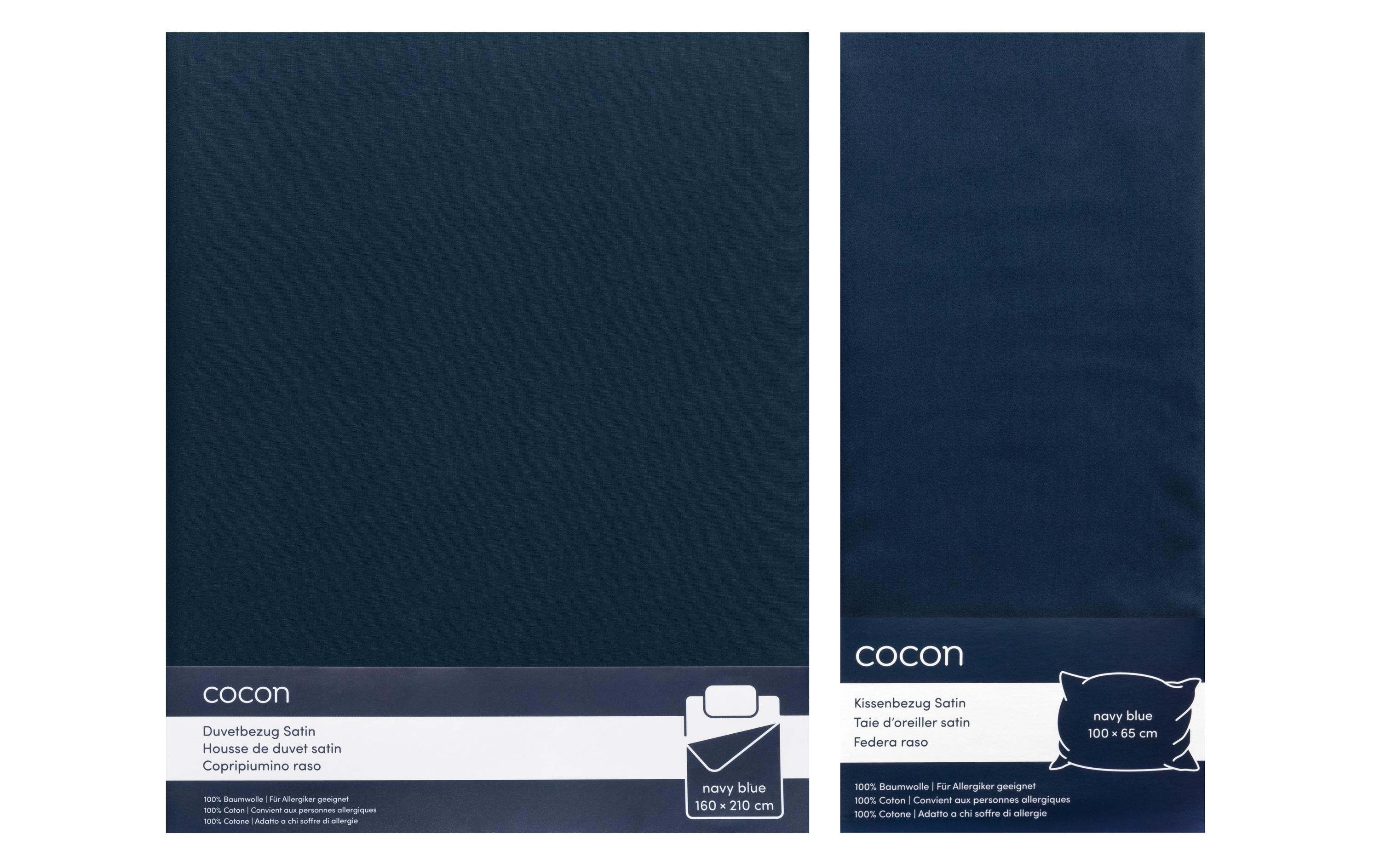 Bettwäsche Satin 160 x 210 / 65 x 100, Marineblau3-teiliges Set aus reinem Baumwollsatin