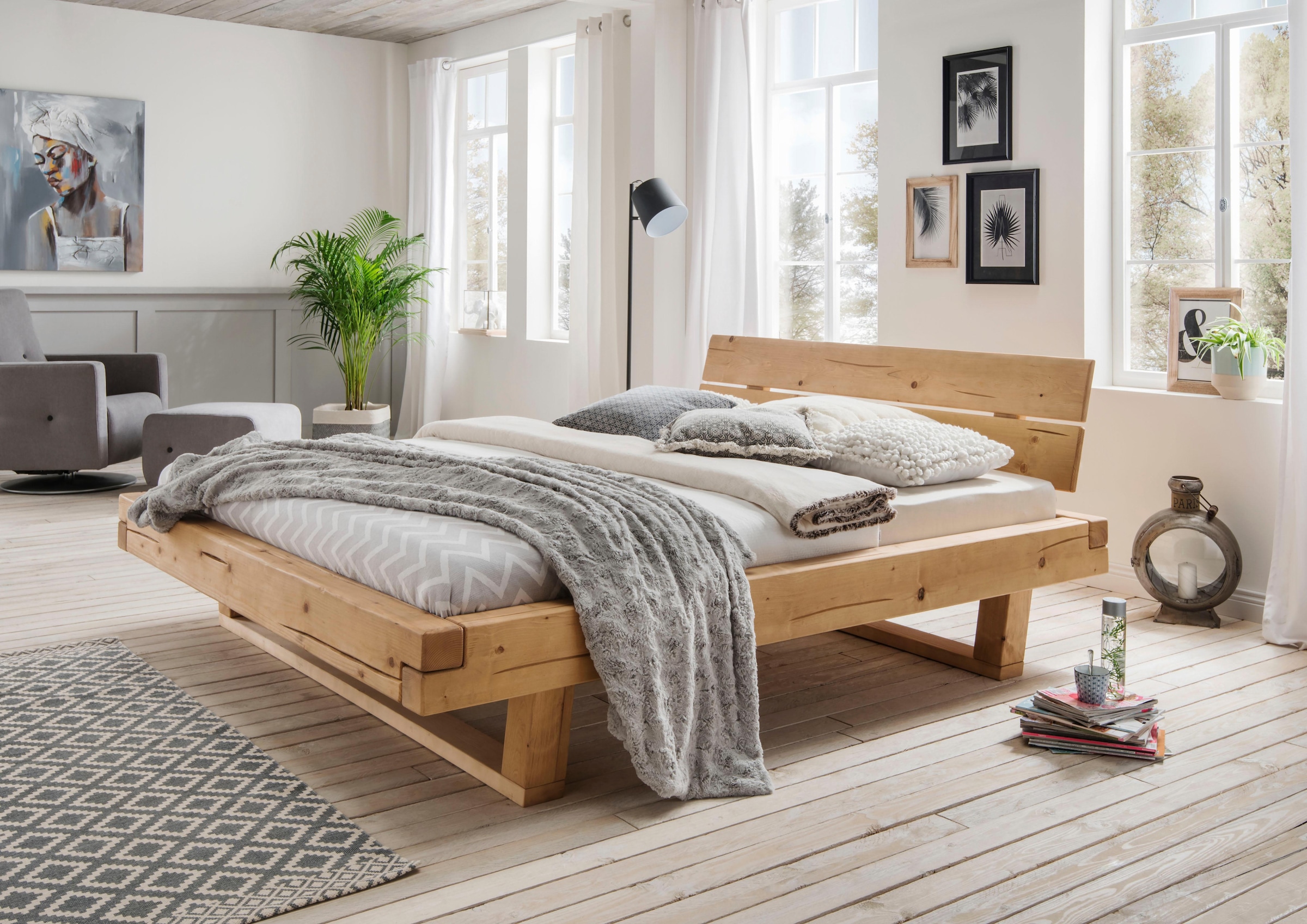 Home affaire Massivholzbett »Ultima Balkenbett Doppelbett, Füsse mit Kufenform« hohe Belastbarkeit: 200kg je Seite,  Massivholz, Skandinavisches Design, Robust, stabil, FSC zertifiziert