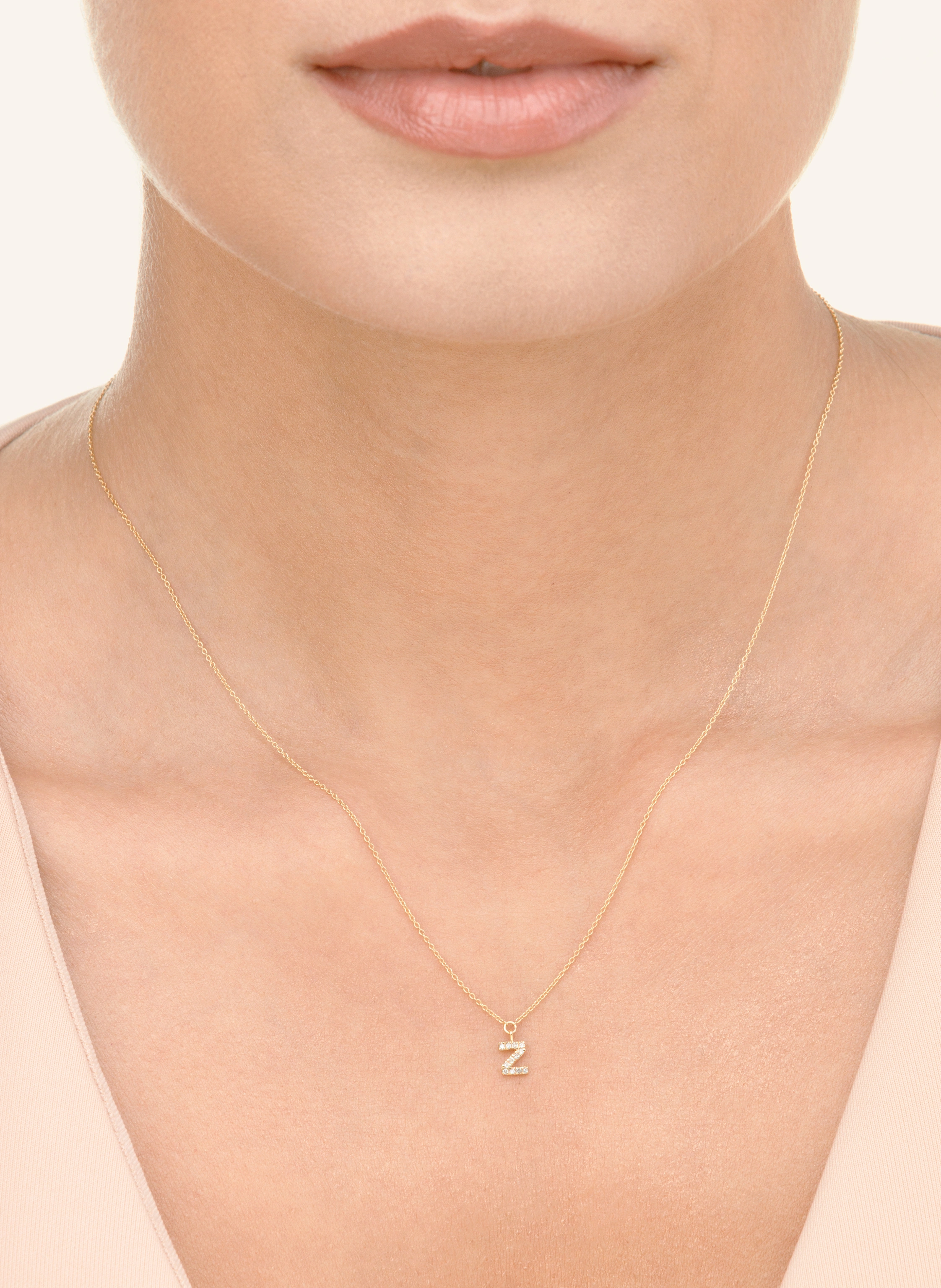Leaf INITIALIEN Halskette „Z“aus 14 Karat Gelbgold mit Diamanten