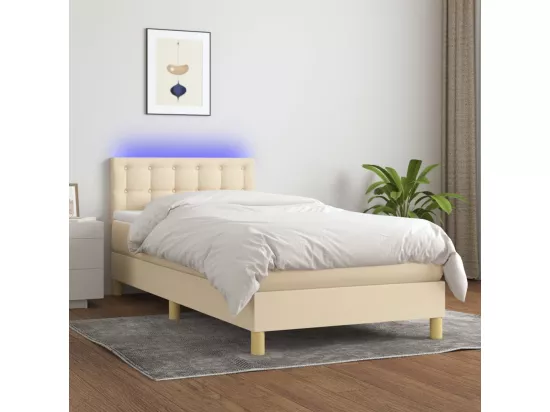 Sommier tapissier avec matelas et LED Crème 90x190 cm Tissu