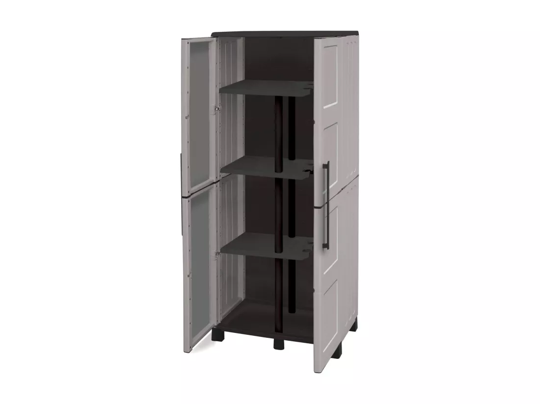 Armoire d'extérieur Veurne, Armoire à balais, Armoire d'extérieur 2 portes, 100% Made in Italy, 68x37h169 cm, Gris clair et noir, Finition damier
