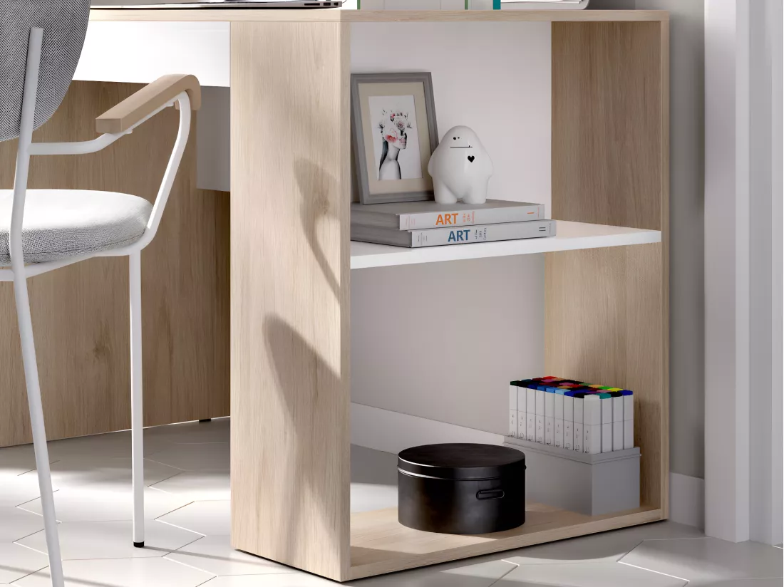 Bureau avec rangements INES - Coloris : Chêne et Blanc