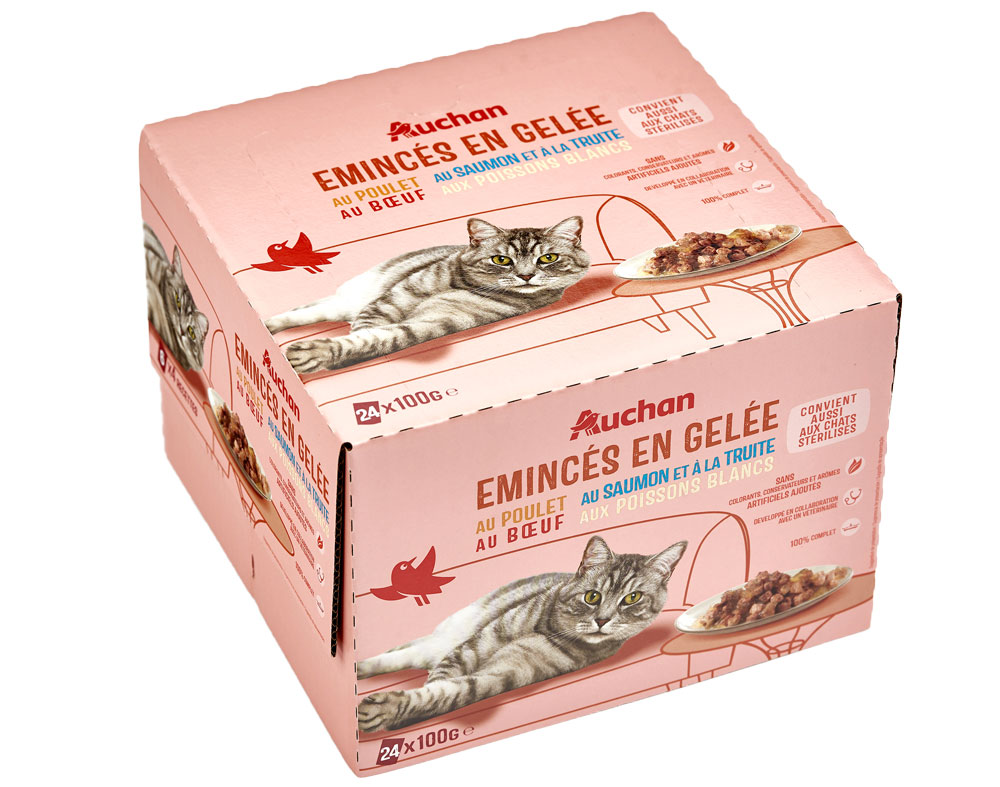 COMIDA HÚMIDA PARA GATO AUCHAN SAQUETAS PEDAÇOS EM GELEIA MIX 24X100G