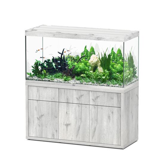 Aquarium et Meuble 2 portes Sublime Led Chêne Blanc L150x P50x H75 cm