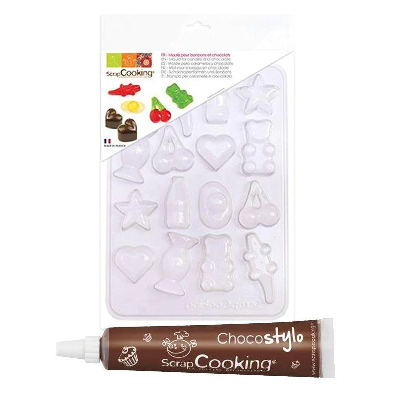 Moule en plastique pour bonbons et chocolats + Stylo chocolat Scrapcoo