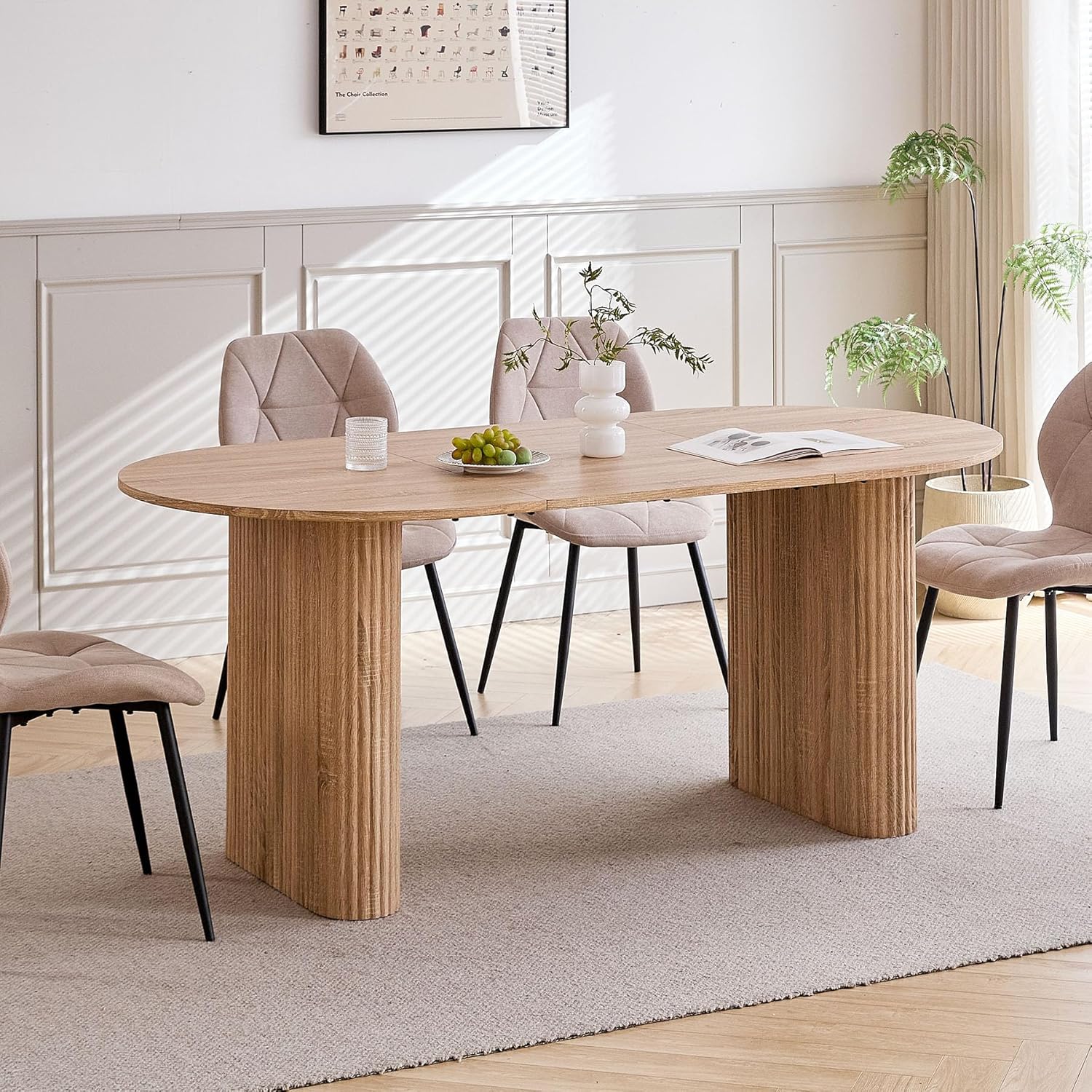 180 cm Ovale Esstisch für 6-8 Personen – Moderner Farmhouse-Tisch mit Holzmaserung-Oberfläche & Stabilen Elliptischen Tischbeinen für Küche, Esszimmer, Konferenzraum (Natürlich)