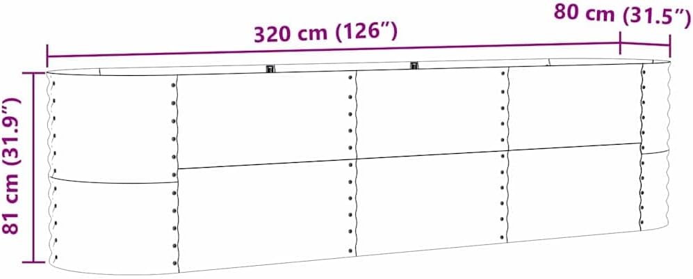 vidaXL Garten-Hochbeet Grün 320 x 80 x 81 cm Stahl, Stylischer Stahlblumenkübel, modernes Garten-Deko, minimalistische Hochbeet, robuster Outdoor-Gartenartikel für Terrassen