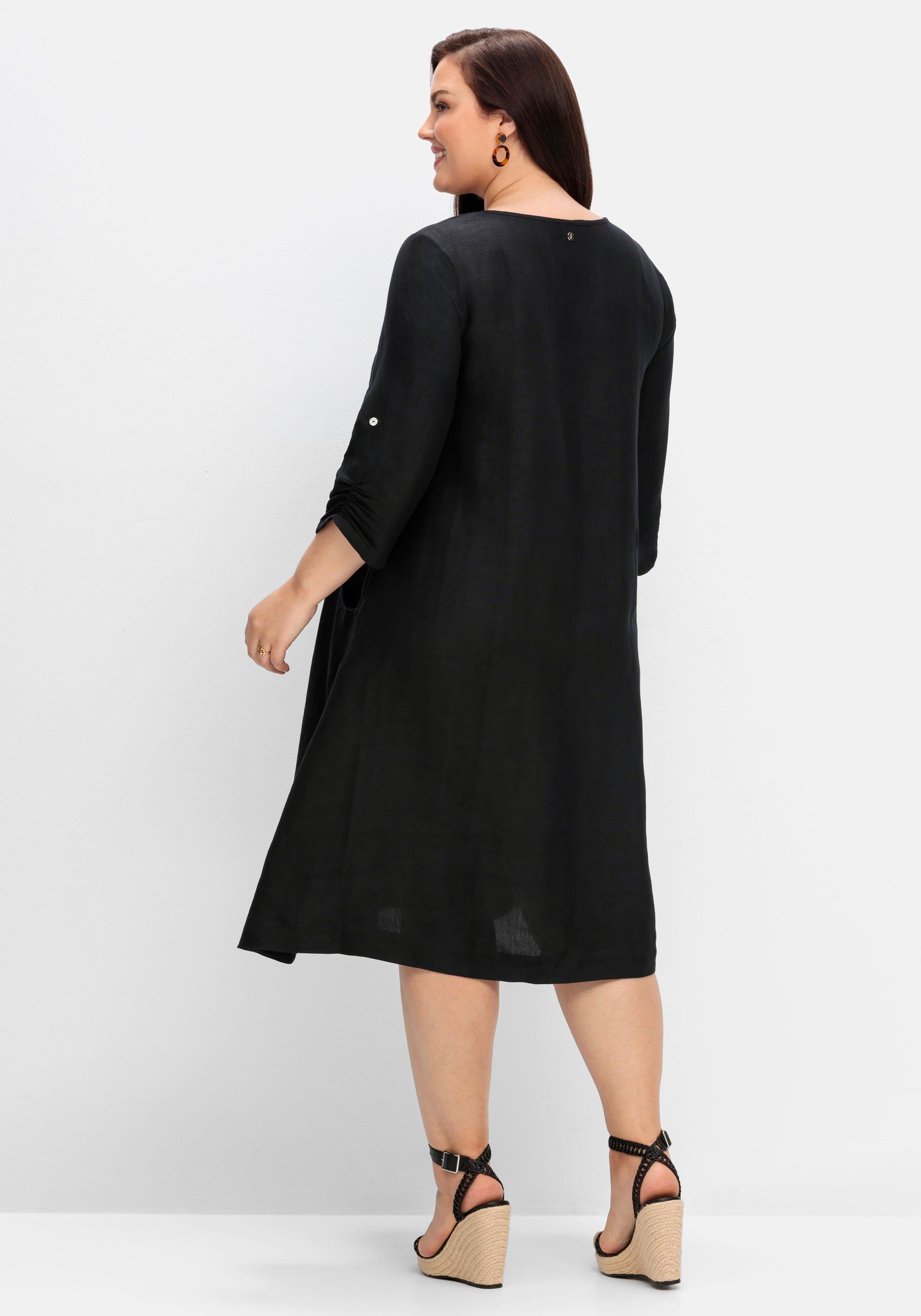 Kleid in A-Linie mit 3/4-Ärmeln, aus Leinen-Viskose-Mix